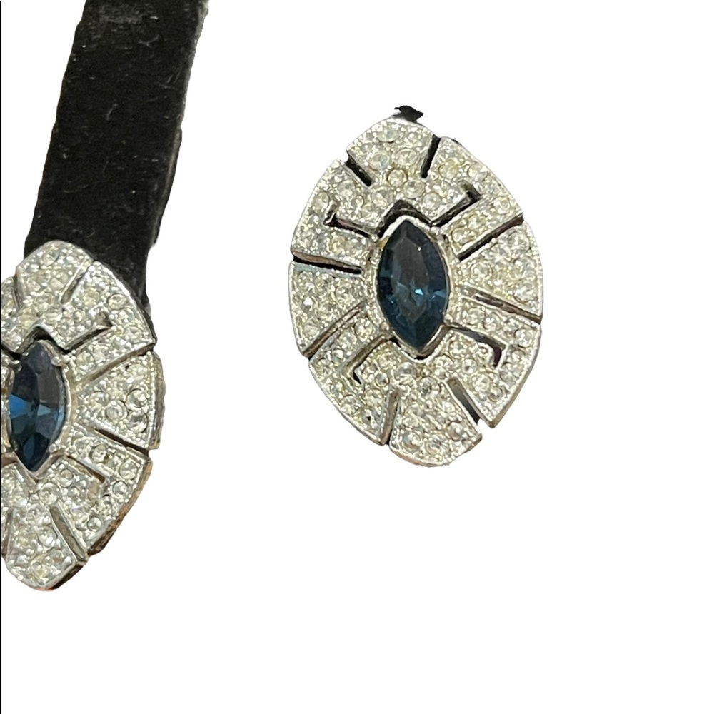 Vintage clear & blue crystal tear drop fancy party earrings - Picture 6 of 8
